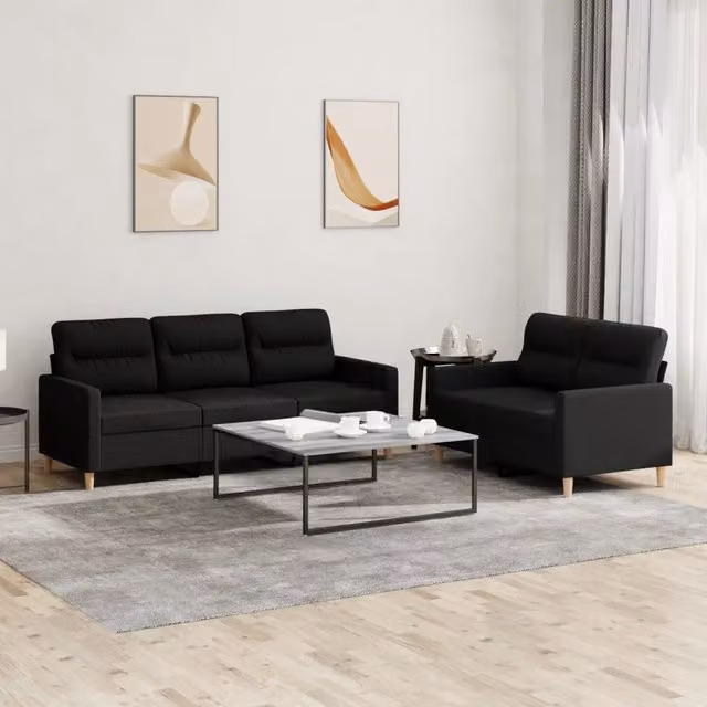 vidaXL Set di Divani 2 pz Moderno in Tessuto Nero con Cuscini per Soggiorno – 1