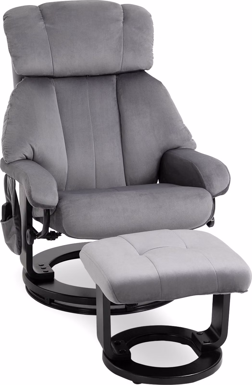 Poltrona relax con poggiapiedi, poltrona girevole da TV con massaggio oscillante, funzione reclinabile, poltrona massaggiante con tasca laterale, poltrona reclinabile con rivestimento effetto velluto