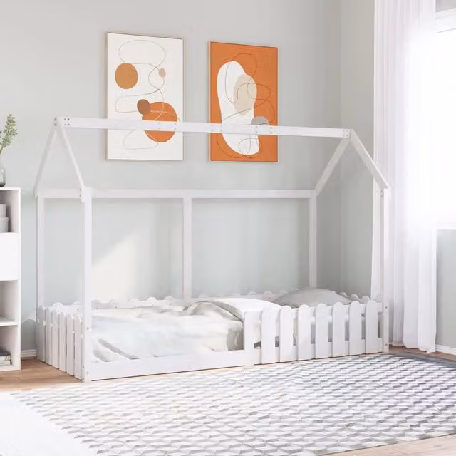 Giroletto Casetta per Bambini vidaXL in Legno di Pino Massello Bianco L 80 x P 200 cm