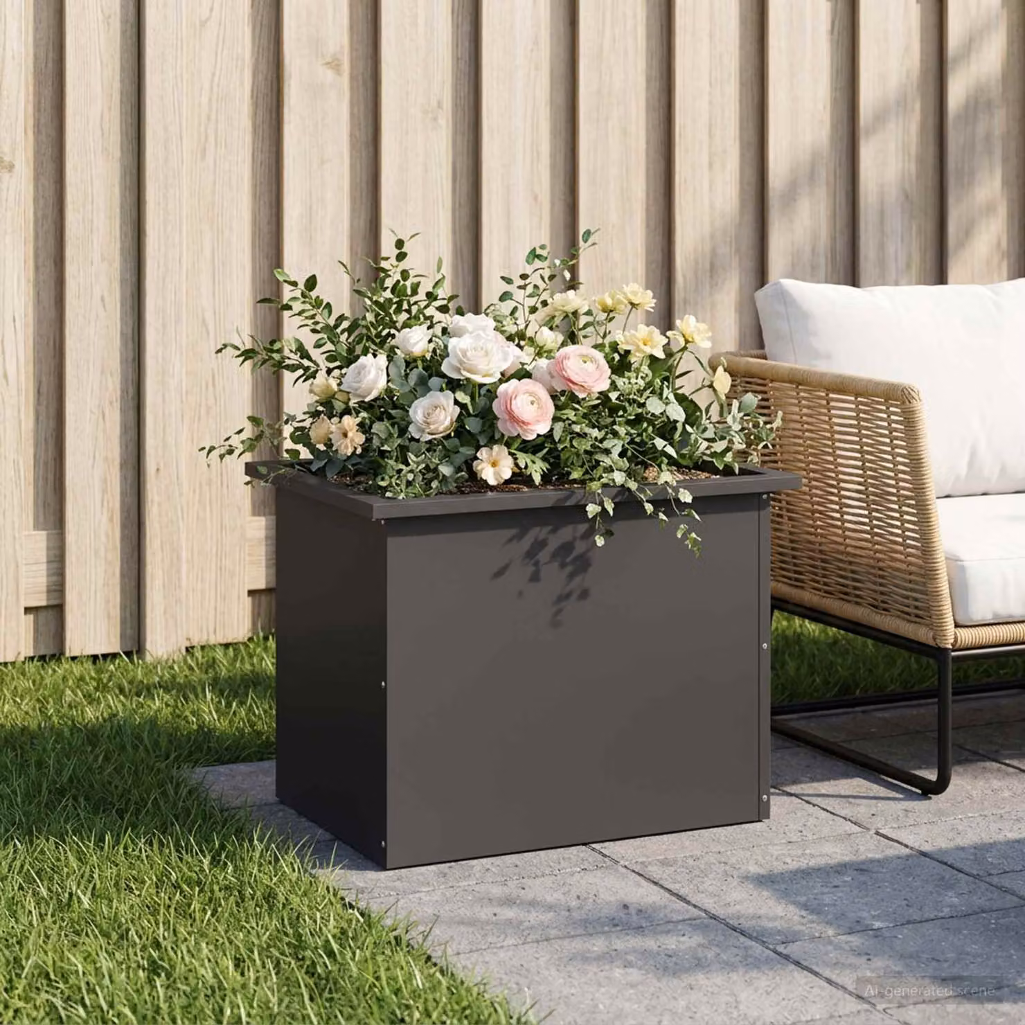 Fioriera da giardino con LED vidaXL in acciaio nero L: 60 cm, P: 40 cm, H: 40 cm