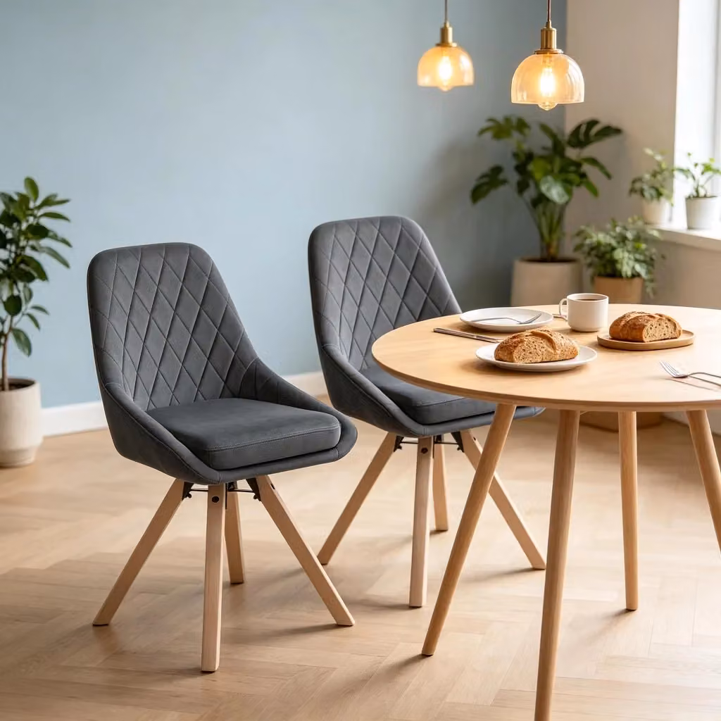 Set da 2 pezzi di sedie girevoli 360° REDOM in velluto grigio con struttura in legno e metallo L/P/H: 41 x 40 x 84 cm – 2