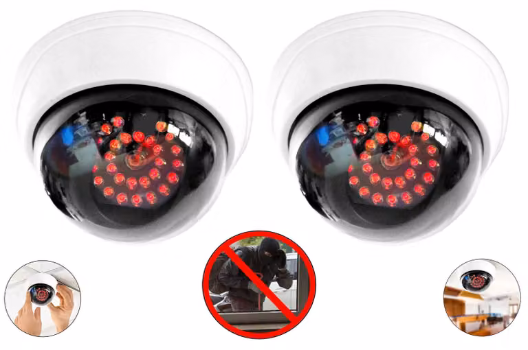 2 telecamere finte con 25 LED a infrarossi, adatte per la videosorveglianza sia interni che esterni