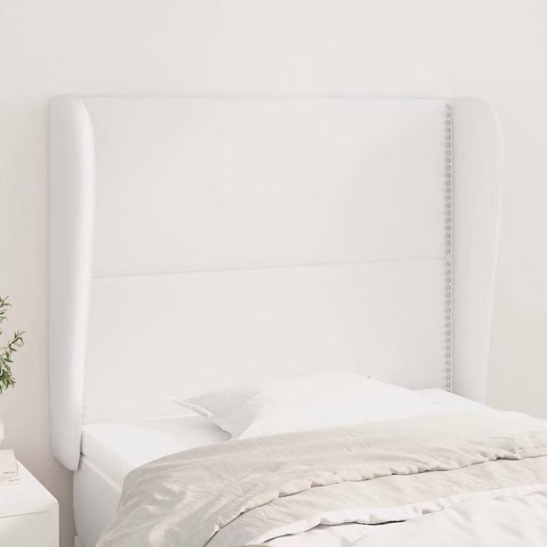 Testiera ad orecchio vidaXL in similpelle bianca con struttura in legno, L: 103 cm, P: 23 cm, H: 118-128 cm