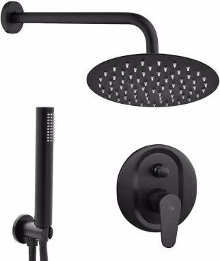Set doccia da incasso Lizzy nero opaco con soffione da 33 cm, doccino e colonna rigida in ottone