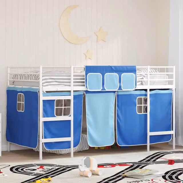 Letto a castello per bambini con tende Tinta unita Bianco e Blu 42020820