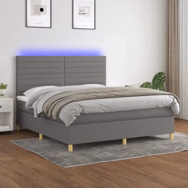 Letto Ibrido con Materasso e Illuminazione LED vidaXL in Tessuto Grigio e Bianco L/P: 160 x 200 cm