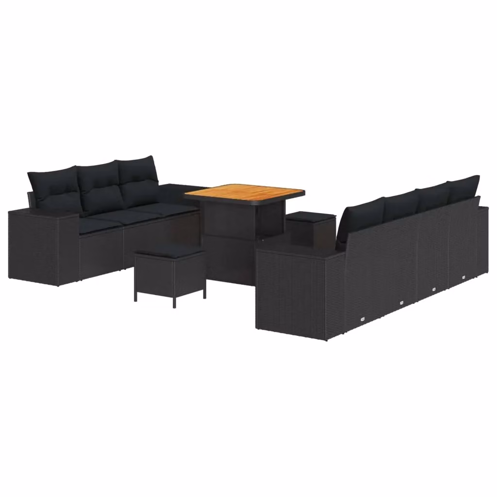 Set Divano da Giardino vidaXL 10 Pezzi in Rattan con Struttura in Metallo e Cuscini, Nero e Marrone – 2