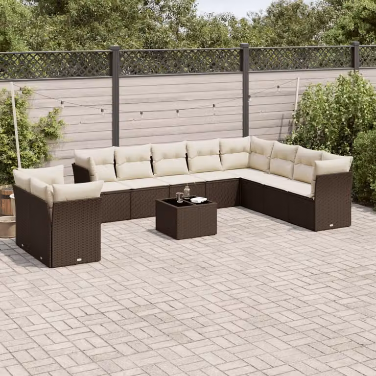 Maison Exclusive - Set Divani da Giardino 11 pz con Cuscini Polyrattan Marrone