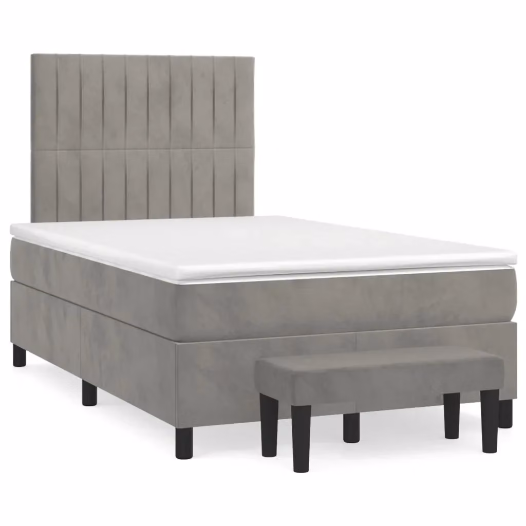 Letto con Giroletto a Molle e Materasso Ibrido vidaXL in Velluto Grigio e Bianco L/P/H: 120 x 200 x 203 cm – 2