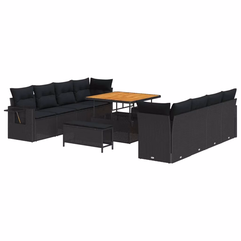 Set Divano da Giardino Moderno vidaXL in Rattan e Legno di Acacia, 11 Pezzi, Nero Opaco – 2