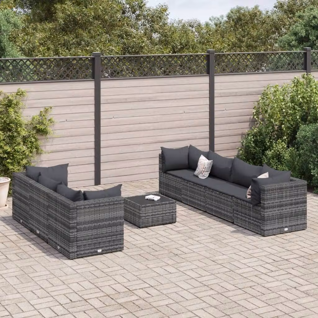 Maison Exclusive - Set da giardino 8 pezzi con cuscini grigio in polyrattan