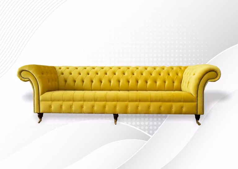 Gelbe Sofa 4 Sitzer Couch Chesterfield Polster Sitz Garnitur Leder Textil Gelb