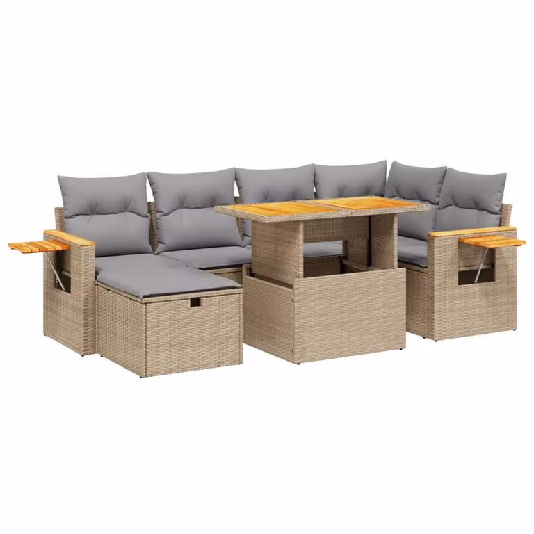 Set Divani da Giardino 7 pz con Cuscini Beige in Polyrattan