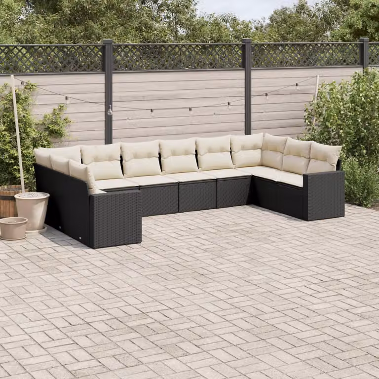 vidaXL Set Divani da Giardino a Forma di L in Polyrattan Nero con Cuscini e Rivestimenti Rimovibili