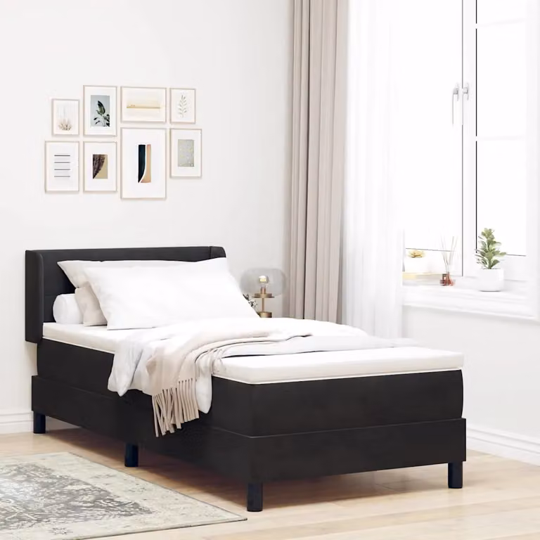 Letto ibrido con materasso e testiera in velluto nero vidaXL L/P: 90 x 190 cm