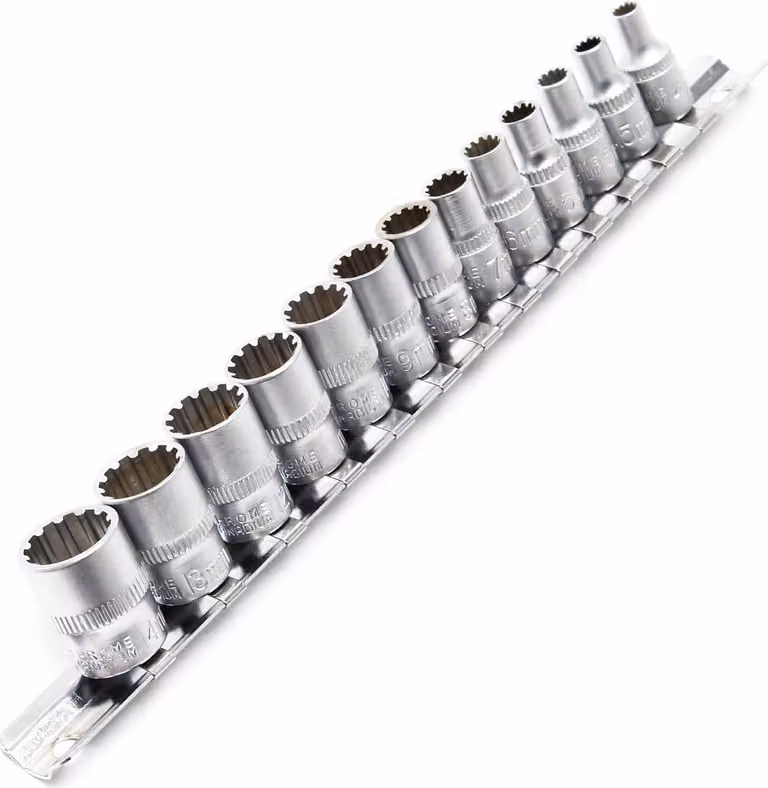 set di 13 pezzi di chiavi a bussola da 6,35 mm (1/4") con profilo esterno a più denti in cromo, bussole in scatola a cricchetto, bussole di alta qualità per officine