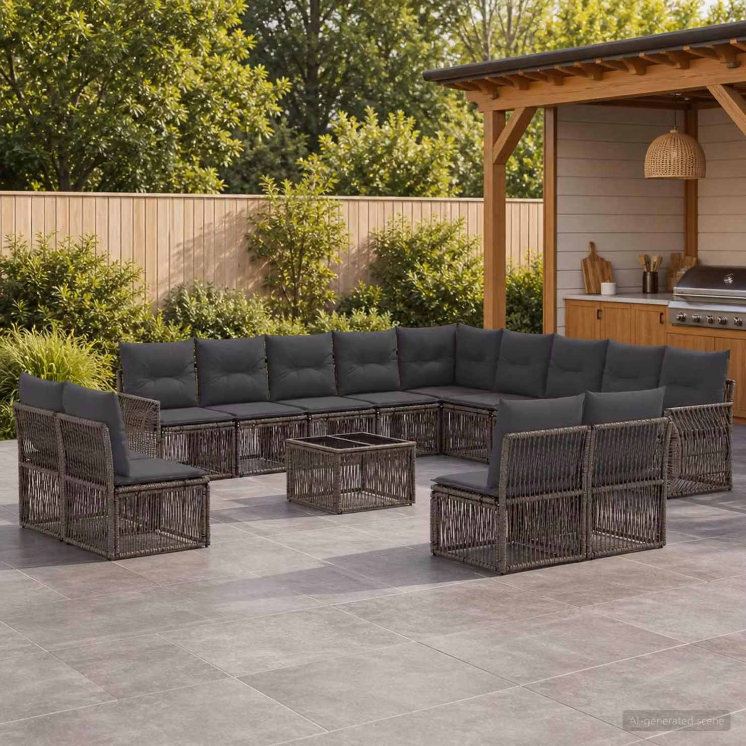 Maison Exclusive - Set di divani da giardino, 14 pezzi, grigio e grigio scuro, in rattan sintetico