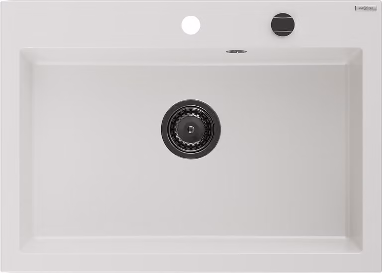 Mexen Elix lavello in granito ad 1 vasca 700 x 500 mm, bianco, sifone nero - 6526701005-20-B