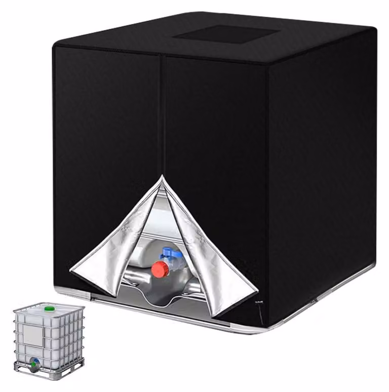 Copertura per serbatoio IBC da 1000 litri, con cerniera e coulisse, in tessuto Oxford 210D, colore nero, dimensioni 120x100x116 cm, con protezione UV