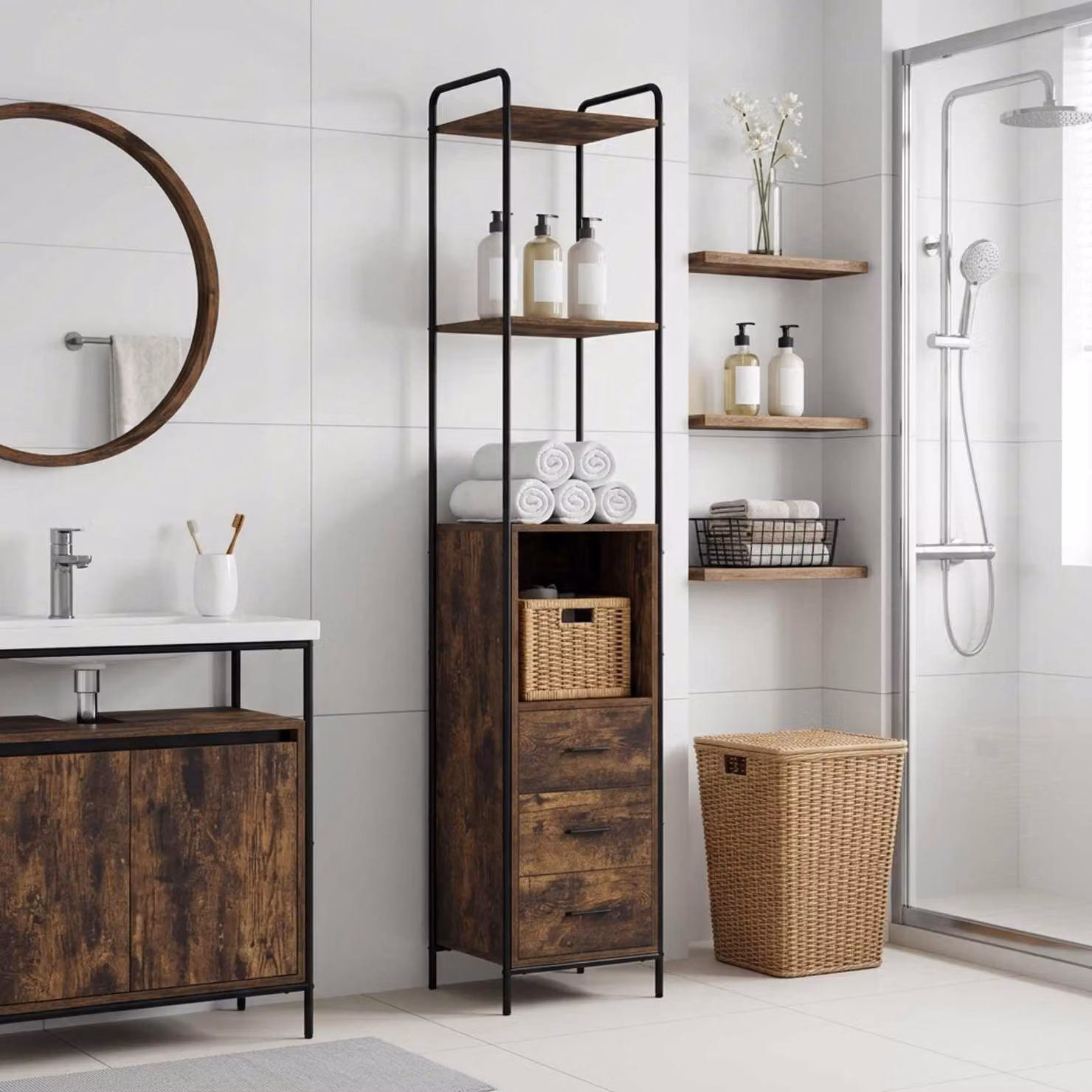 vidaXL Mobile da Bagno Rovere Fumo 40 x 36 x 200,5 cm