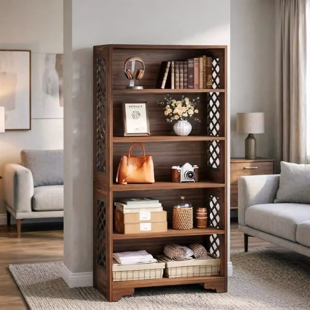 Libreria 30x80x180 cm con motivo a X in legno marrone