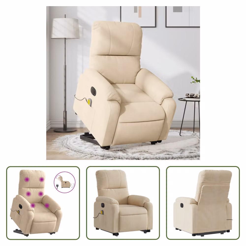 The Living Store Poltrona massaggiante stand-up ausilio elettrico crema tessuto microfibra
