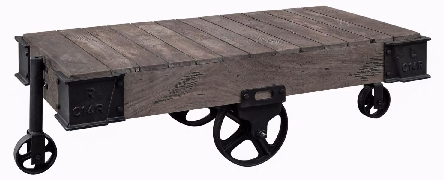 MASSIVMOEBEL24 | tavolino da salotto in legno di Mango 120x60x43 grigio scuro laccato RAILWAY #260