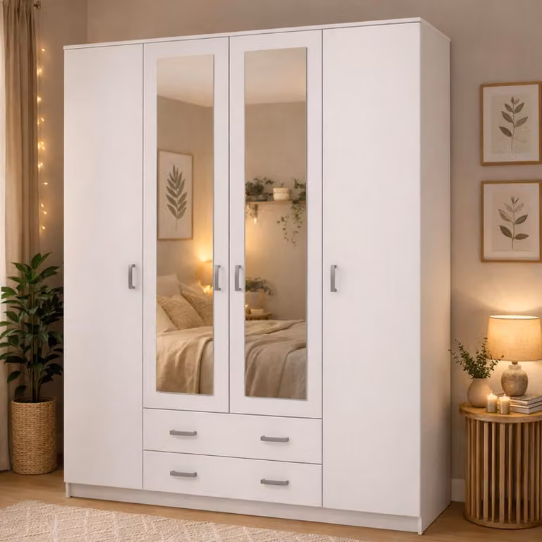 Dmora Guardaroba Grande Miazzina 160x205h cm Bianco, 9 Ripiani Appendiabiti