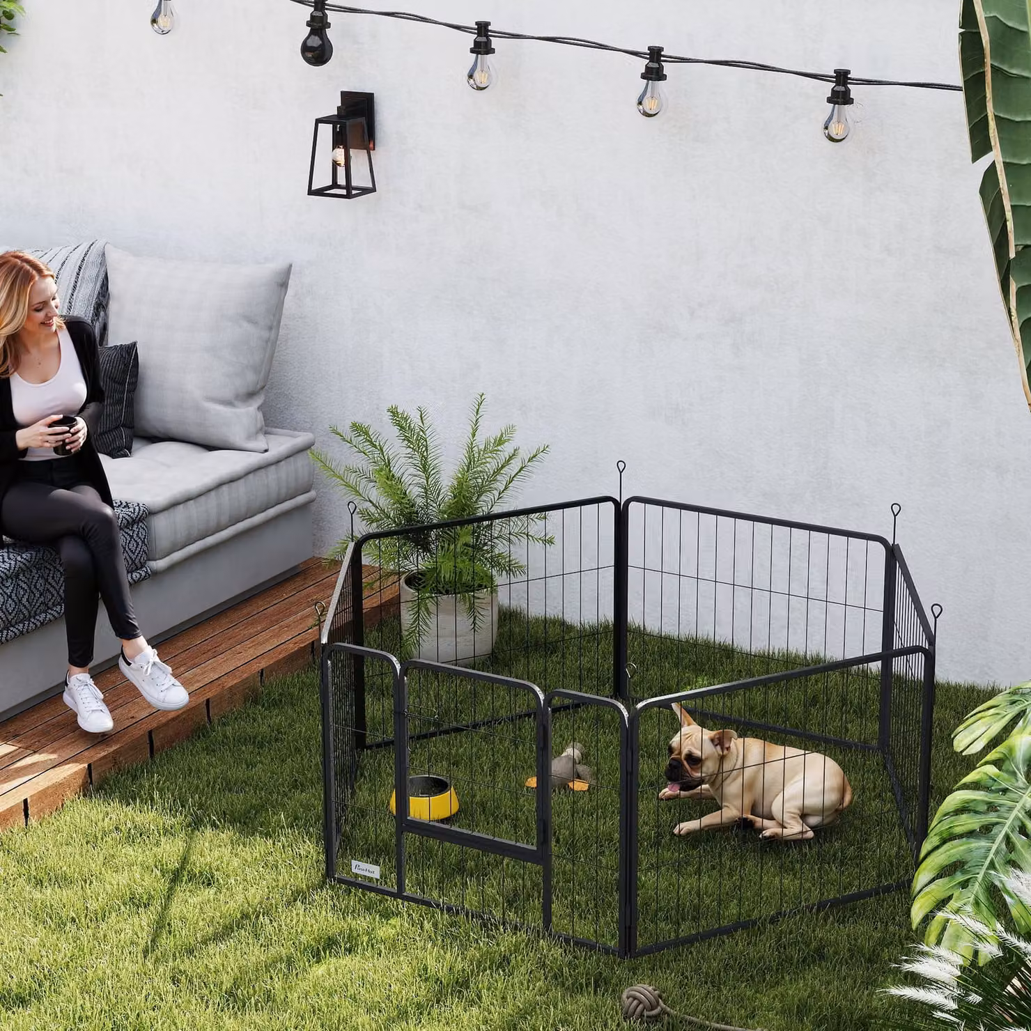 PawHut Recinto per Cani Modulabile a 6 Pannelli in Acciaio Nero con Porta di Ingresso L: 80 cm, H: 60 cm, P: 1.5 cm – 2