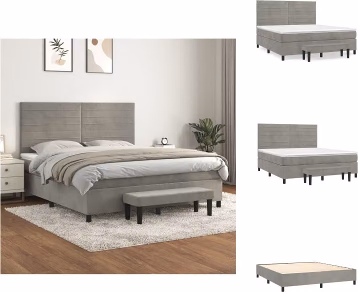 vidaXL Letto a molle con materasso grigio chiaro 160x200 cm in velluto - Letti e strutture letto