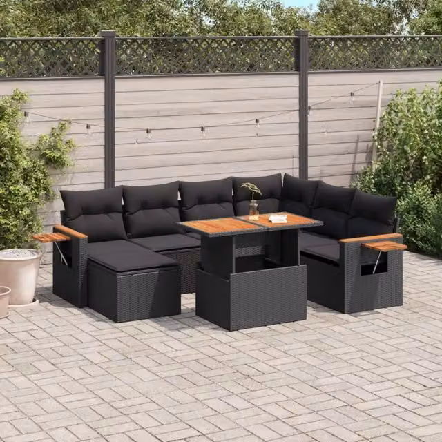 Set Divani da Giardino con Cuscini 8 pz Nero in Polyrattan 3273631