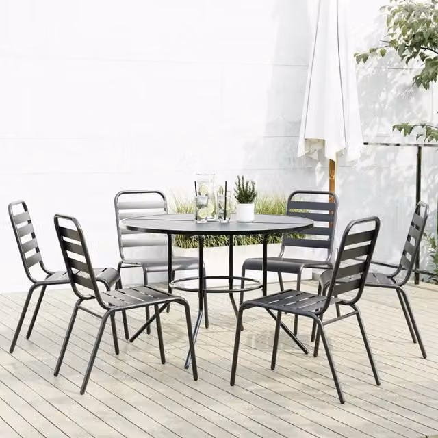 Set Sedie Giardino Impilabili 7pz Antracite Acciaio Verniciato 3283767