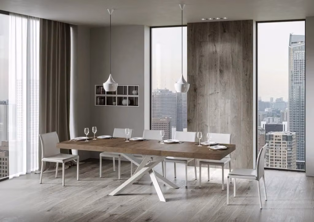 Tavolo allungabile moderno Itamoby con piano in laminato noce e telaio bianco L: 90-304 cm, P: 77 cm, H: 77 cm – 2