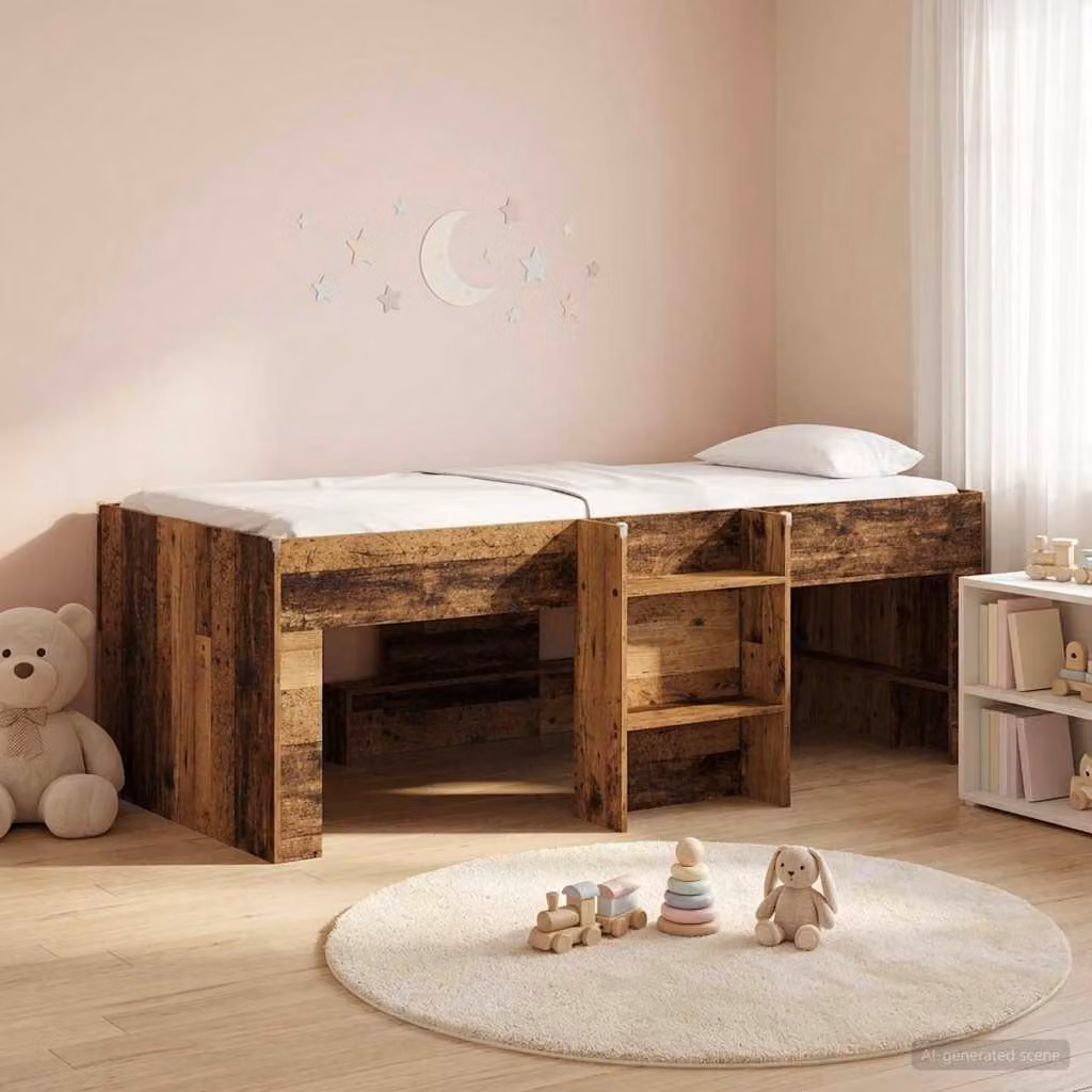 Letto alto per bambini vidaXL in legno color marrone, L/P: 90 x 190 cm, H: 193 cm