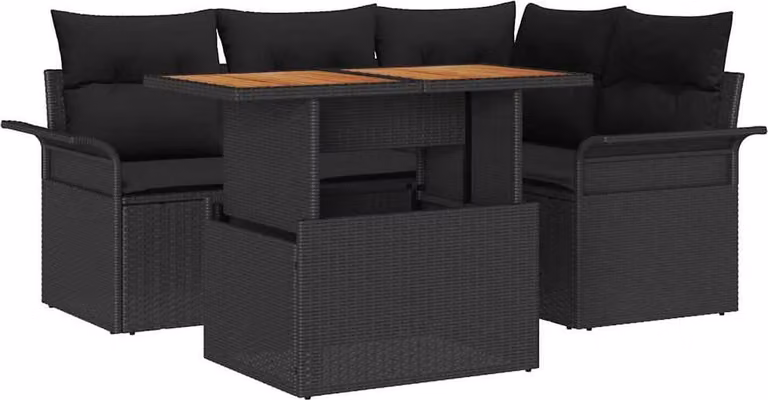 Set Divano da Giardino con archiviazione 5 pcs Nero Poly Rattan