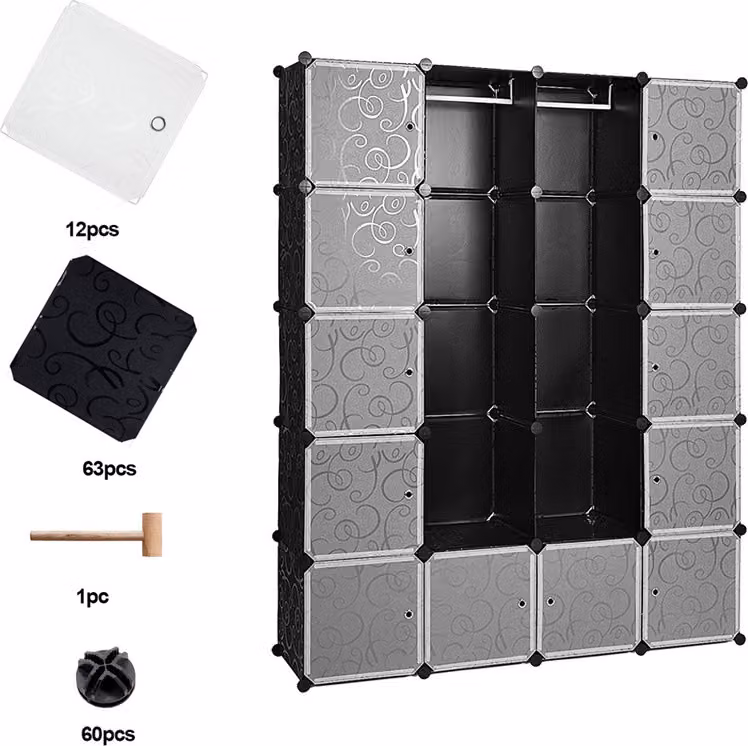 Clanmacy 20 scatole sistema di scaffalatura fai da te armadio armadio scaffale 142x37x180cm bianco e nero