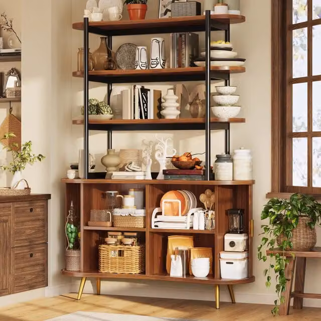 Credenza con ante scorrevoli e 4 ripiani aperti in MDF per cucina e soggiorno finitura legno 120 × 40 × 183 cm
