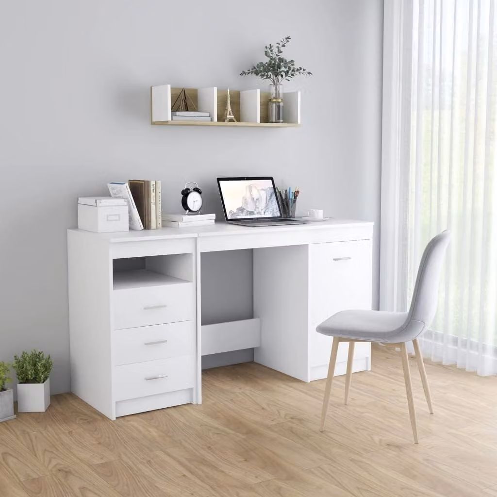 Scrivania The Living Store, bianca, 140x50x76 cm, materiale derivato dal legno
