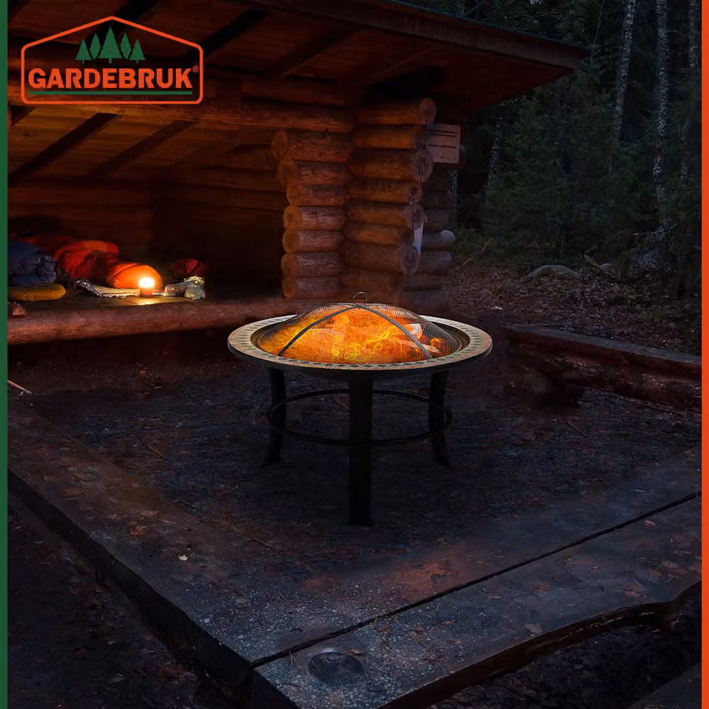 Braciere da giardino Gardebruk Fuego nero con motivo a mosaico multicolore in acciaio e pietra Ø 76 cm – 4