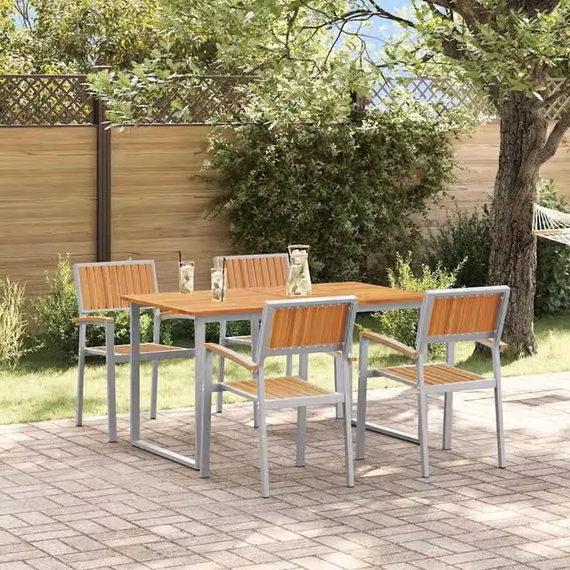 Set da Pranzo per Giardino 5 pz Grigio Legno di Acacia Massello 3284351