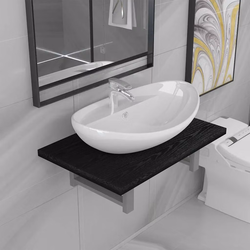 Set Mobili da Bagno Moderno Design In composto da Mobile Lavabo e Pensile in Ceramica e Legno Nero Lucido L: 60 cm, P: 40 cm, H: 16,3 cm – 2