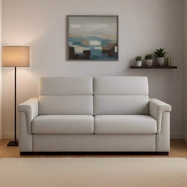 Divano Letto Rigolato DMORA a 2 Posti con Coperture Sfoderabili, Grigio Chiaro, L: 185 cm, P: 95 cm