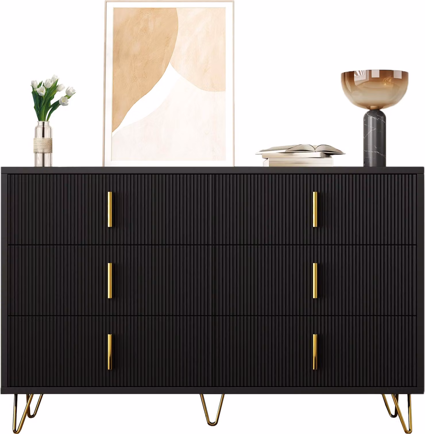 Fortuna Lai Elegante credenza dal design moderno, cassettiera e ampio spazio contenitivo, maniglie dorate