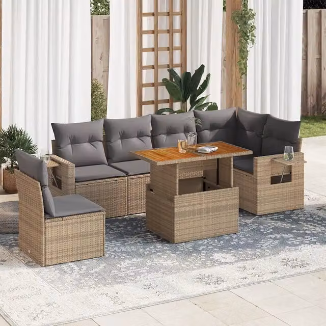 Set Divani da Giardino 7 pz con Cuscini Beige in Polyrattan 3327160
