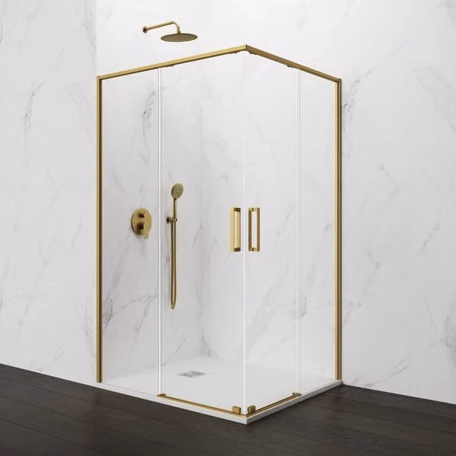 Box doccia angolare DUCHA TWENTY con apertura al vertice, vetro trasparente e finitura oro, L: 90 cm, P: 75 cm