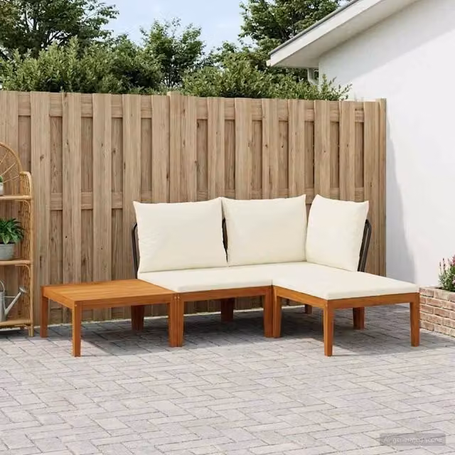 Set di 4 sedie da giardino vidaXL in legno di acacia e corda beige e bianca