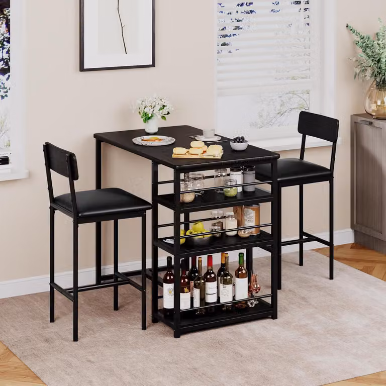 Set da bar composto da un bancone e tre sgabelli, colore nero, stile industriale