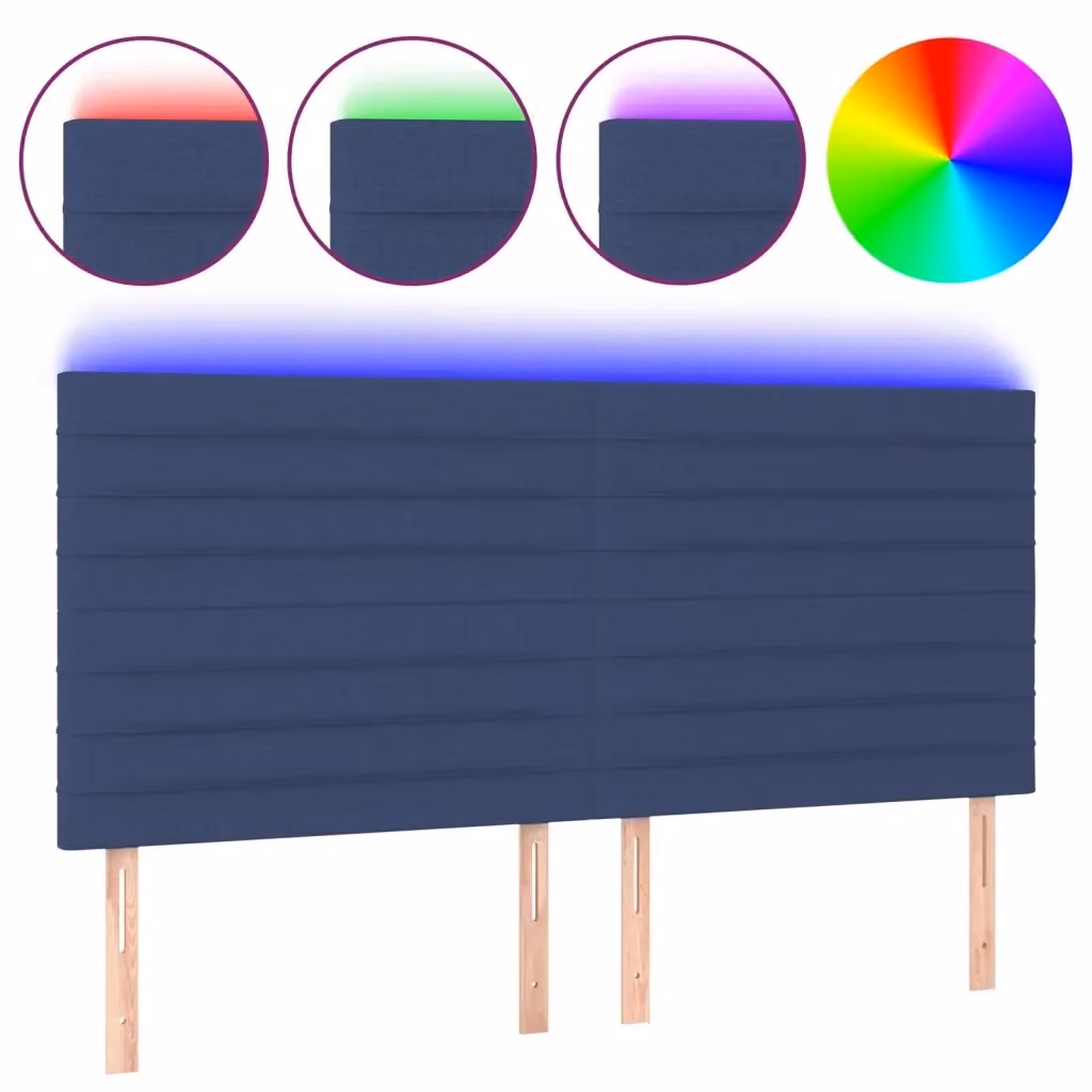Testiera con LED e porta USB vidaXL in tessuto blu, L: 200 cm, P: 5 cm, H: 118-128 cm – 2