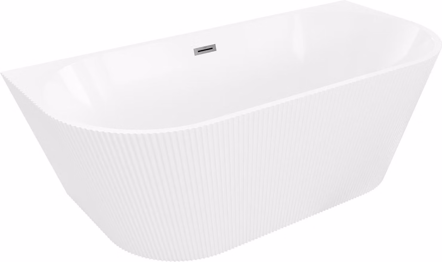 Mexen Oris vasca da bagno indipendente a parete scanalata 150 x 75 cm, bianca, troppopieno gun gray spazzolato - 52871507500-66