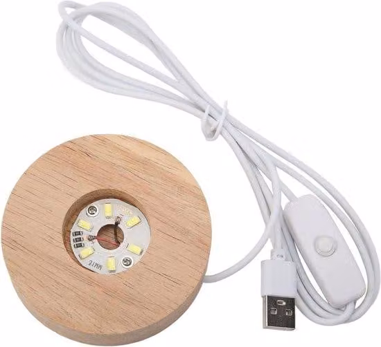 Base per display a LED in legno con cristalli e vetro - 8 cm - Luce bianca